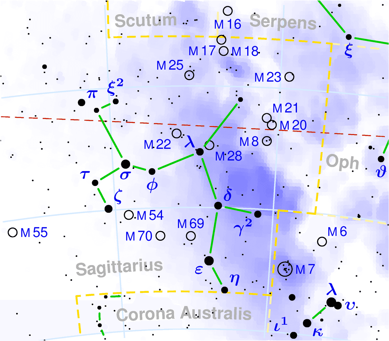 The constellation Sagittarius. The signal arrived from a region near the globular cluster M55 in this part of the sky.