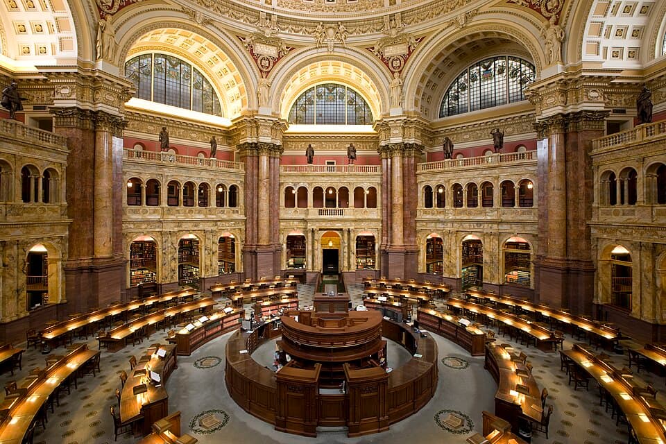 The Main Reading Room of the Library of Congress. Image: Carol M. Highsmith Archive, Library of Congress, public domain via Wikimedia Commons.